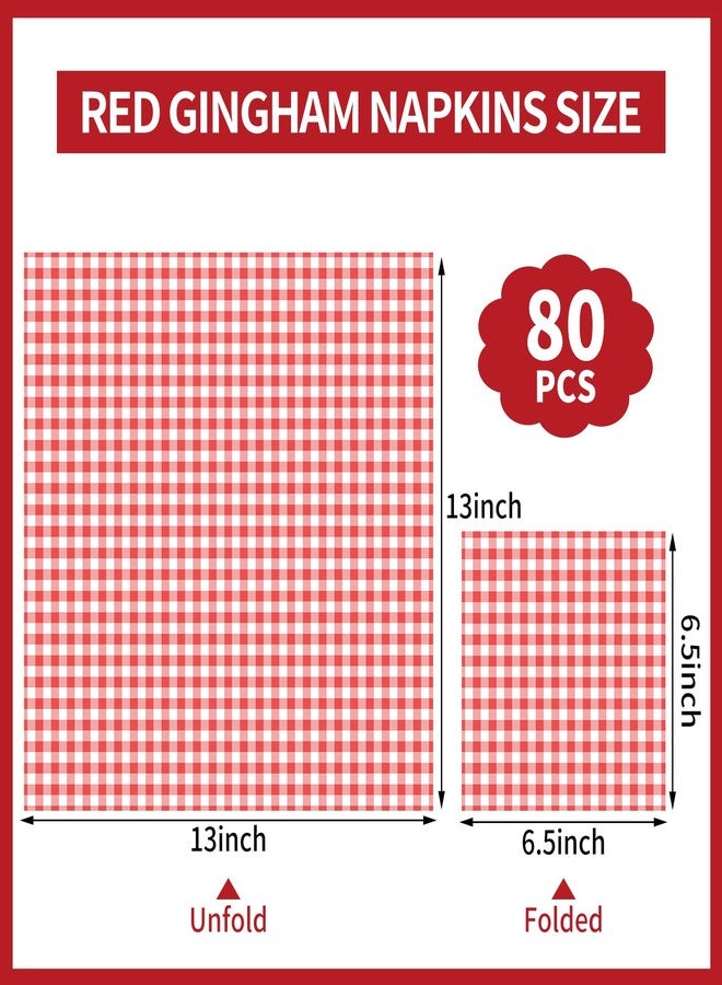 NatNarr 80 Pcs Red Gingham Napkins, 6.5X6.5 Inch Red and White Checkered Napkins Plaid Picnic Napkin Gingham Party Supplies for BBQ, Bar, Birthday - Image 2